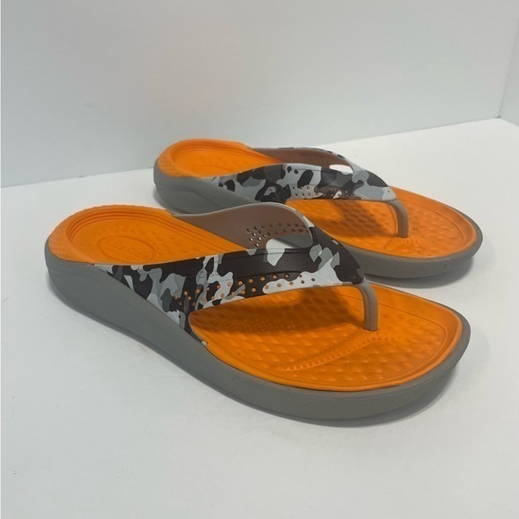 CROCS Shoes - CROCS Lite Ride Flip-flop Slide Sandals Size 8 Camo gray black orange